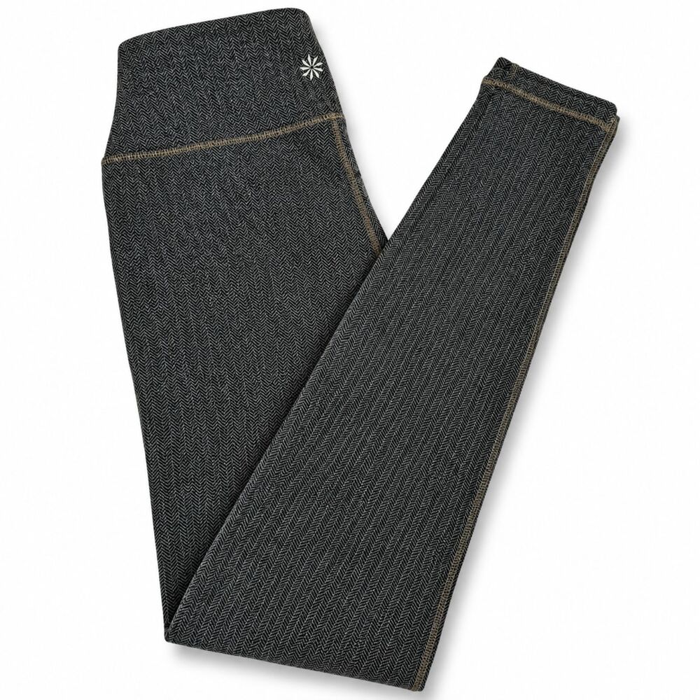 Athleta Herringbone Chaturanga Leggings Gray High Rise Tights Size S Warm Cozy
